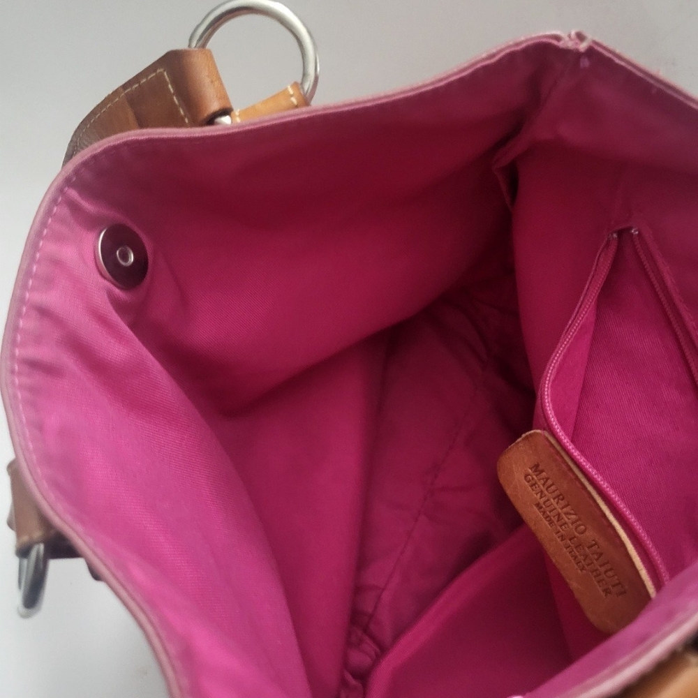 Maurizio Taiuti Women's Handbag Pink Tote with Brown Accents Leather Medium - Picture 11 of 12